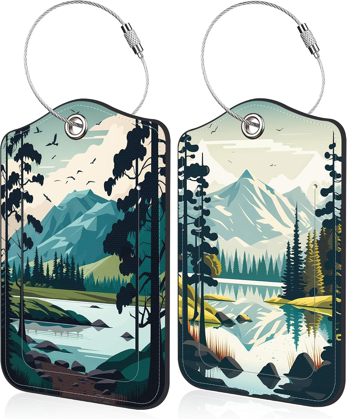 Vmumam mountain lake scenery leather luggage tag front view