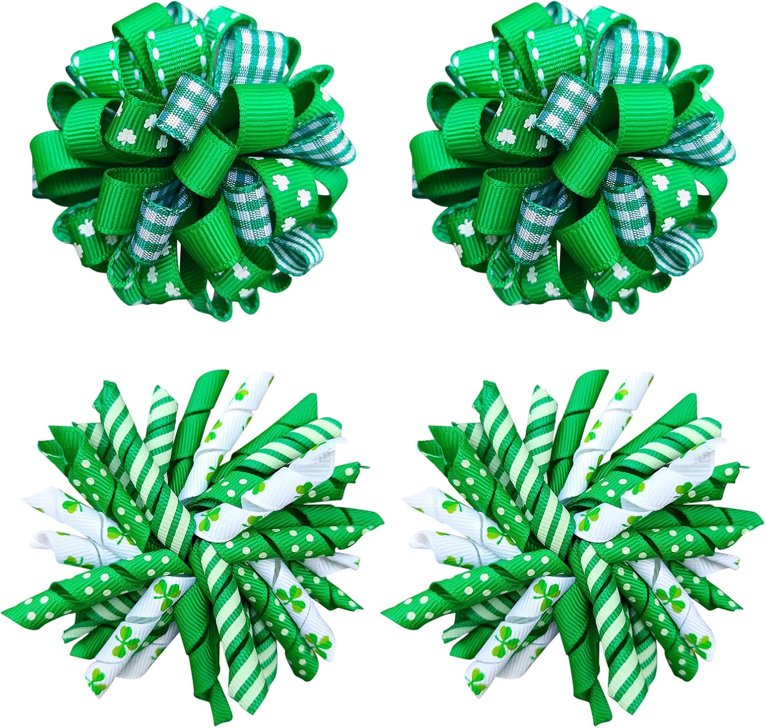 Kchies St. Patrick's Day curly korker hair bow clips front view