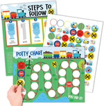 Hadley Designs train theme potty training chart for toddler boys front view showing reward posters.
