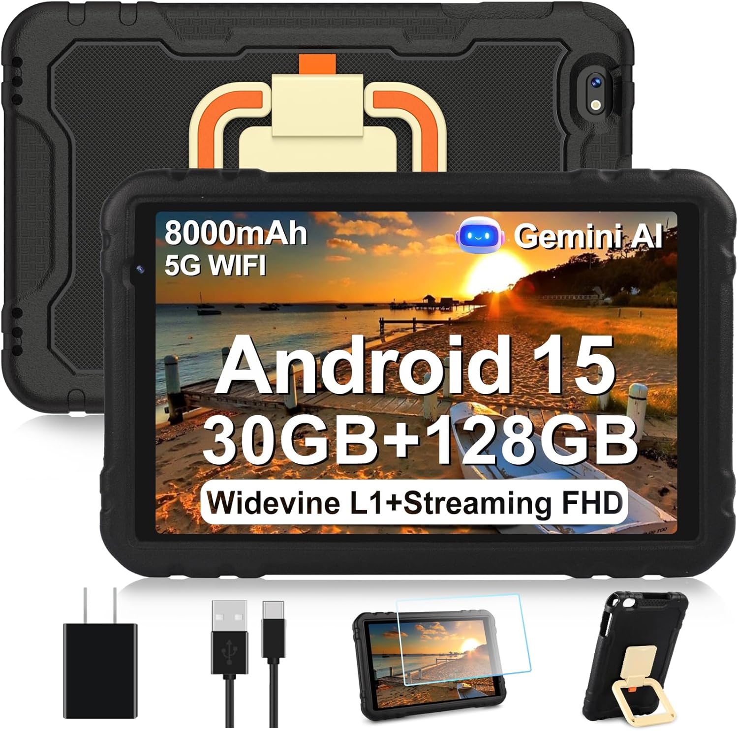 Juedur R500 10 inch Android 15 tablet front view black