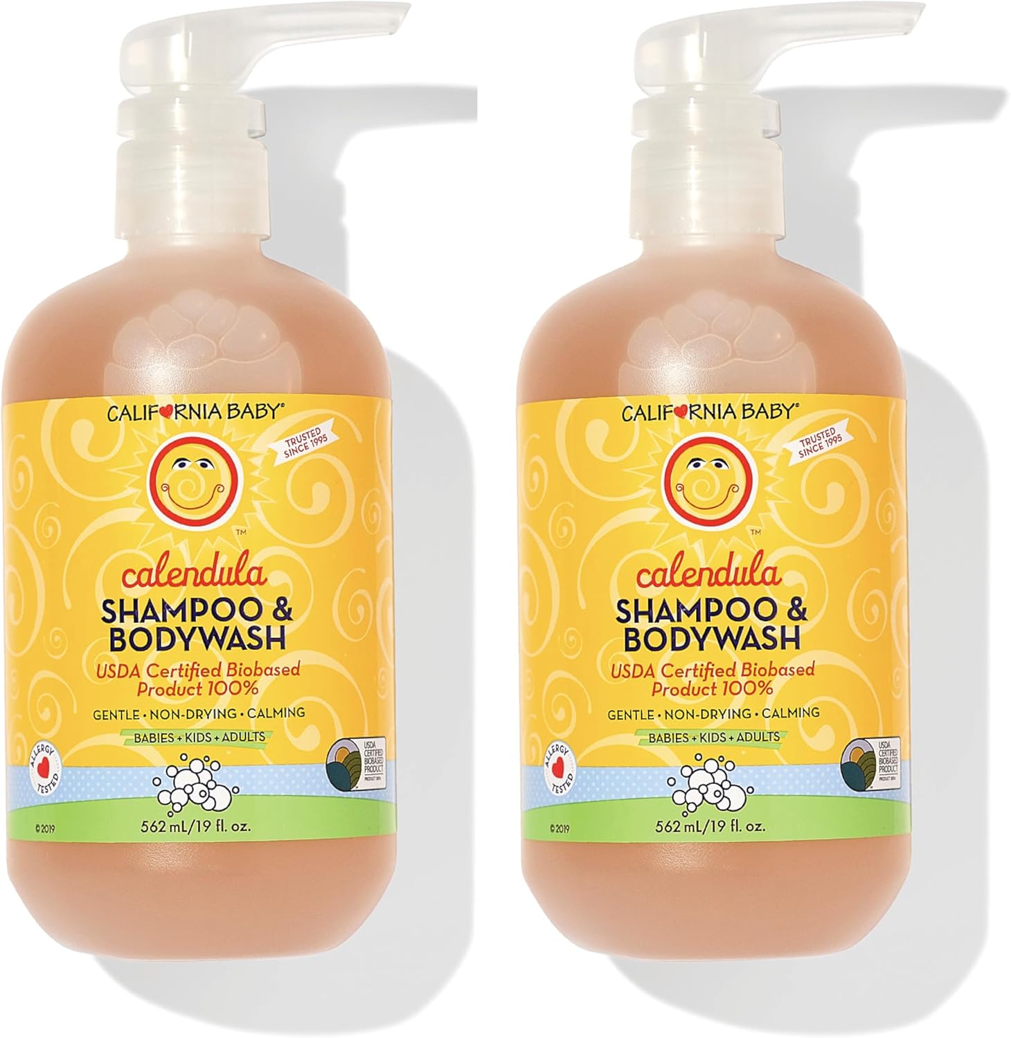 California Baby Calendula Baby Shampoo + Baby Wash | 100% Plant-Based | Soothing Lavender Body Wash | Sensitive Skin | Hypoallergenic | 19 oz (2-Pack) - Image 1