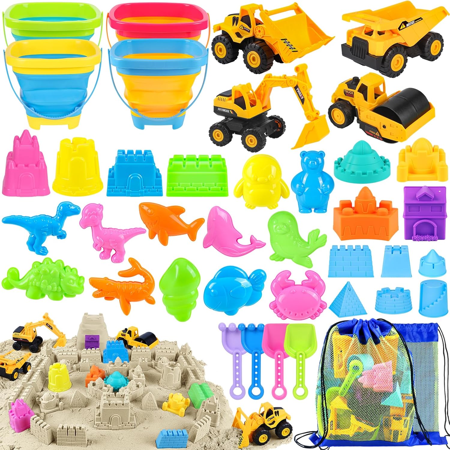 Fhozgecy beach sand toy set with construction vehicles front view