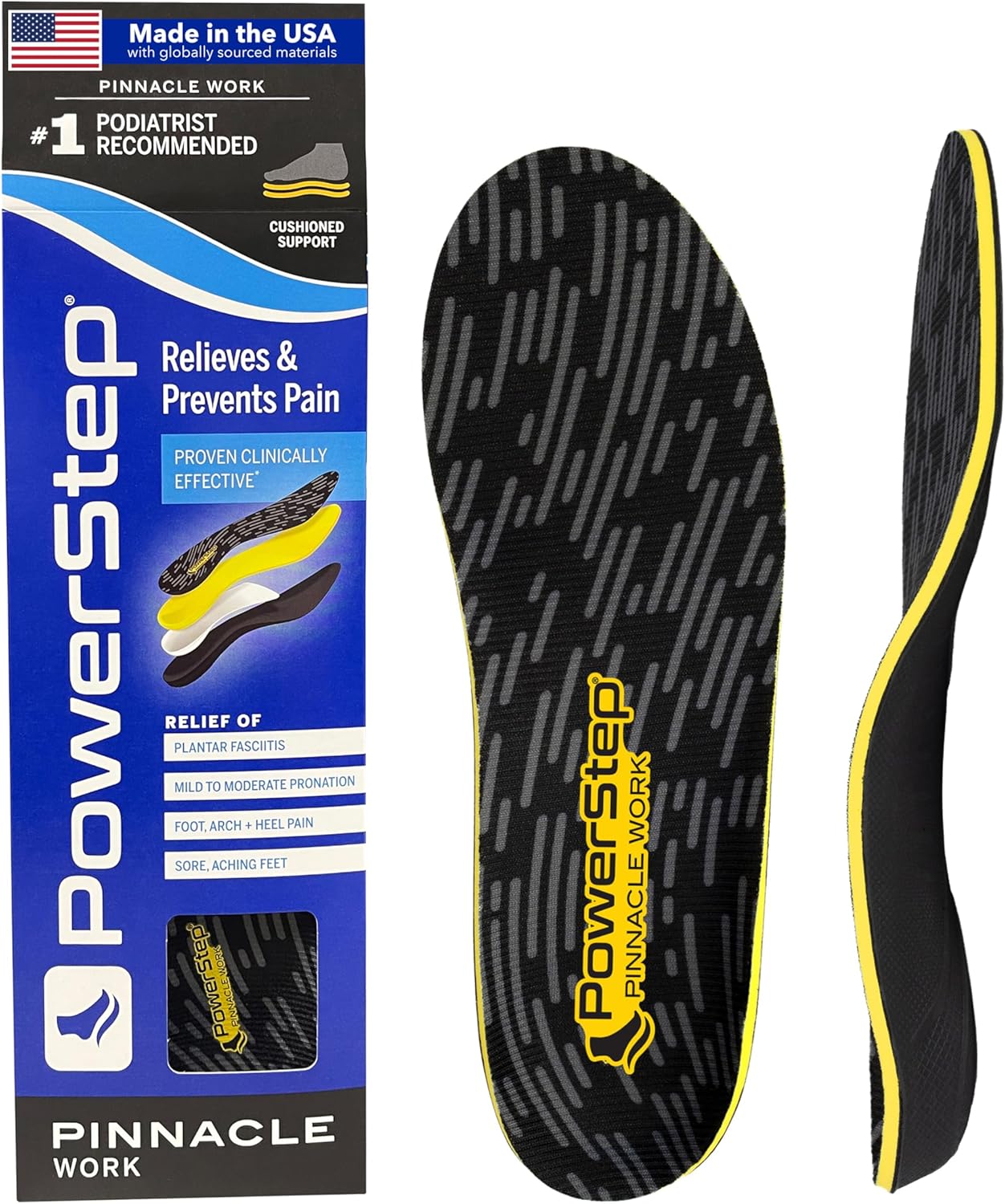 PowerStep Pinnacle Work Insoles, Work Boot Arch Support, Plantar Fasciitis Relief, Pronation, Arch Support Orthotic for Men and Women, Made in The USA - Image 1
