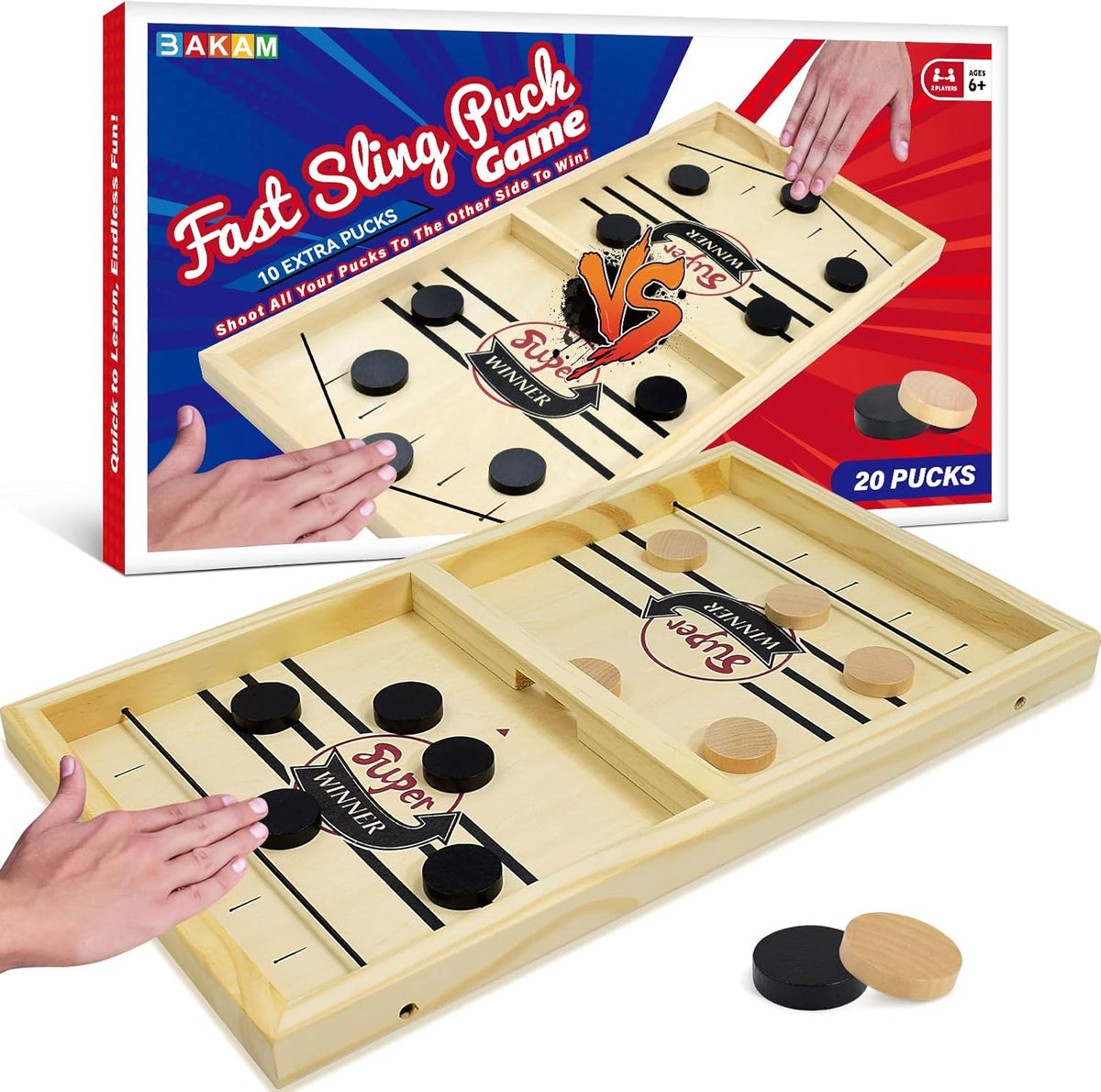Bakam large super fast sling puck game front view tabletop hockey layout