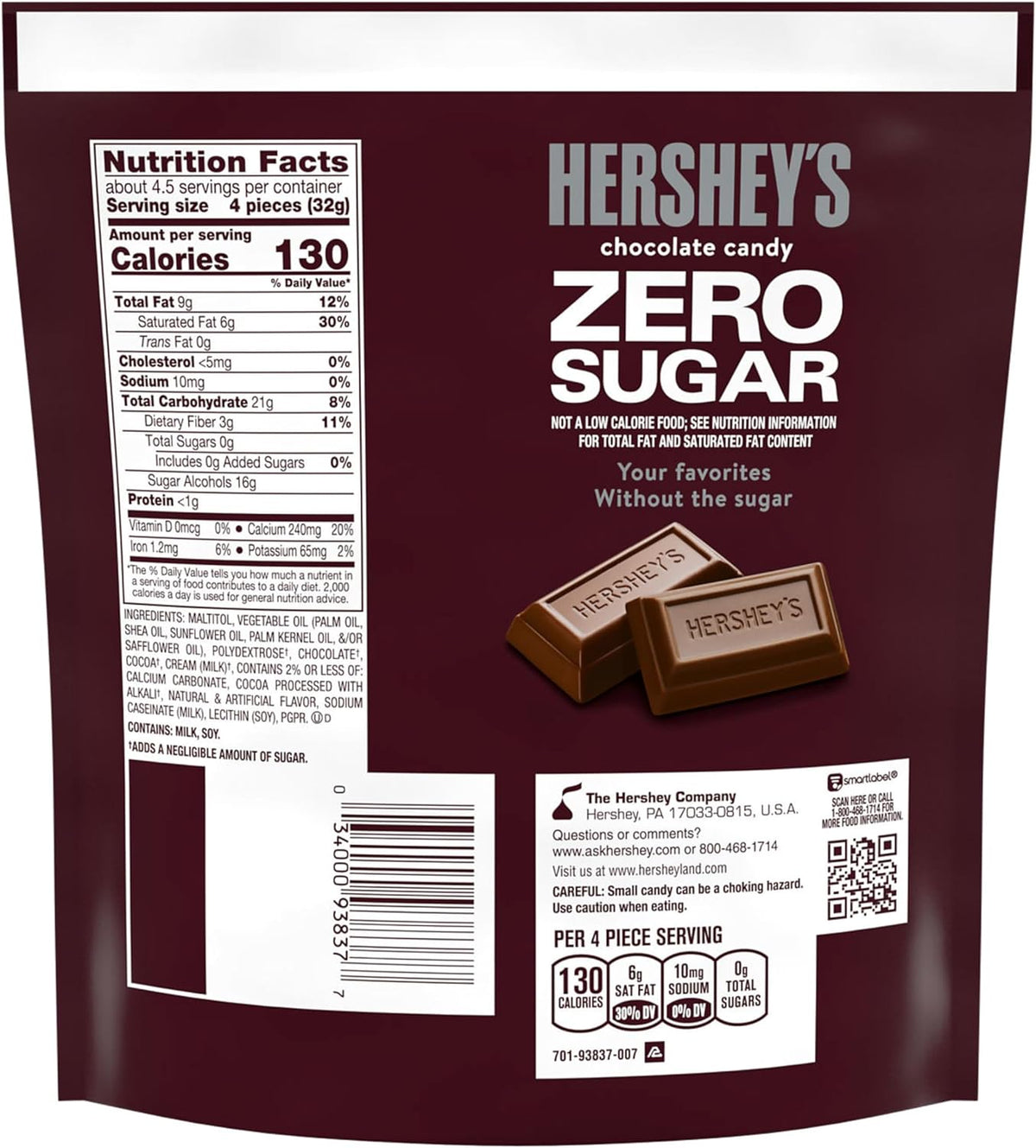 HERSHEY'S sugarless chocolate miniatures individually wrapped low carb dessert