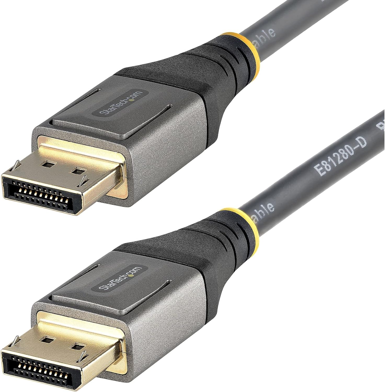 StarTech VESA Certified DisplayPort 1.4 Cable front view showcasing gold plated latching connectors.