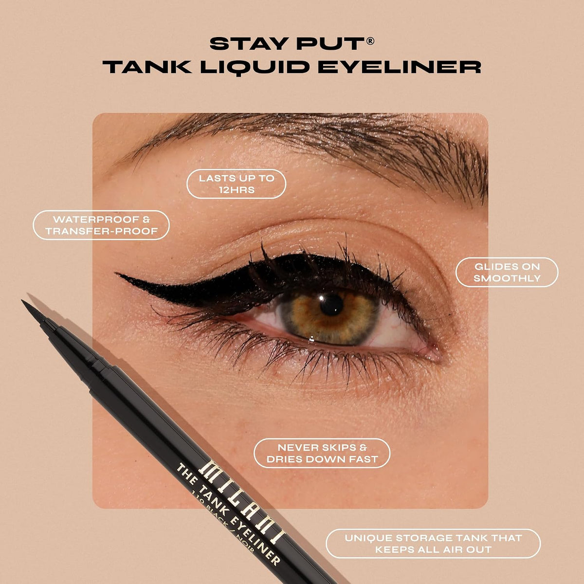 Milani no skip waterproof brown liquid eyeliner pen close up
