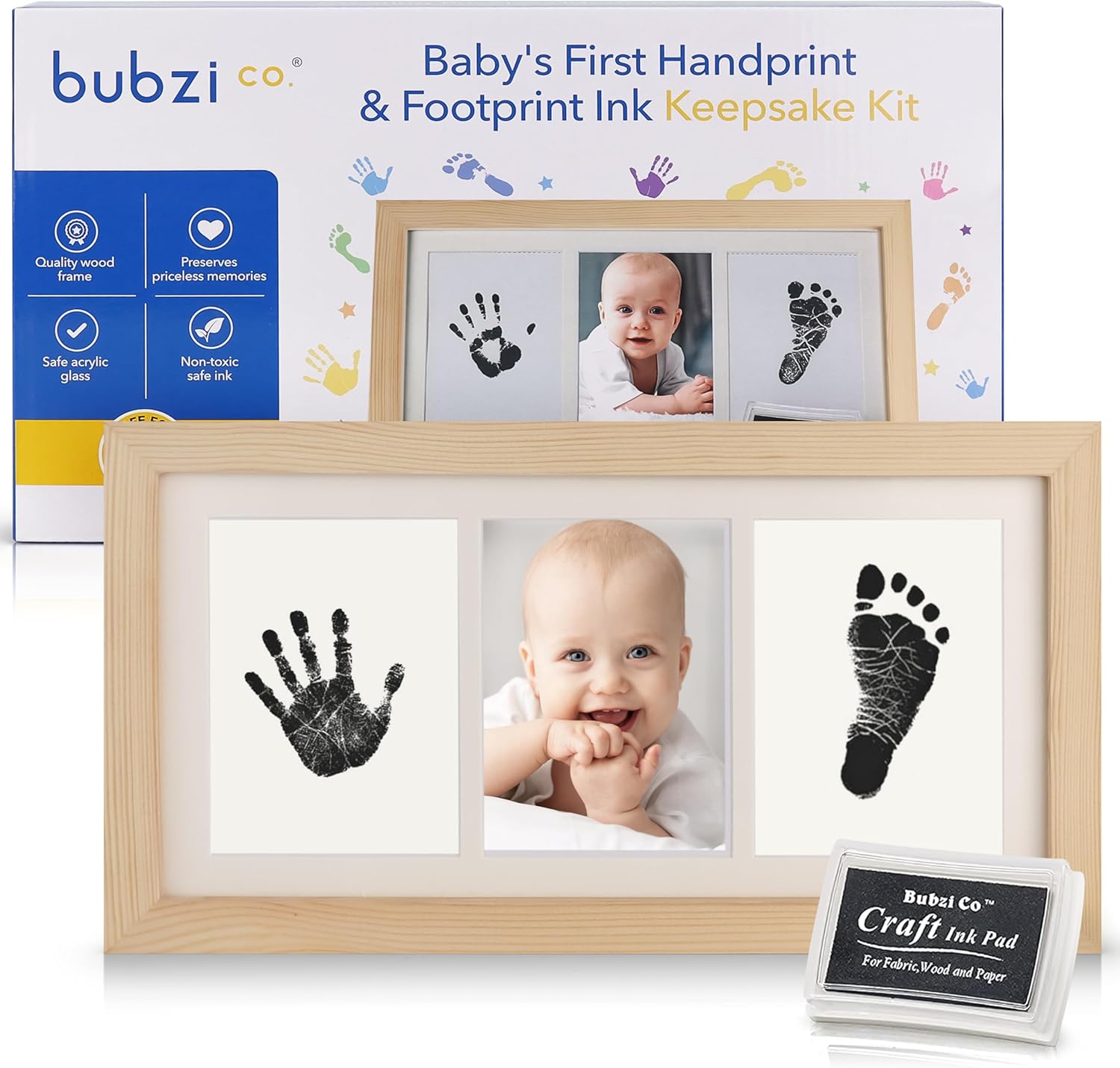 Bubzi Co baby handprint and footprint keepsake frame front view