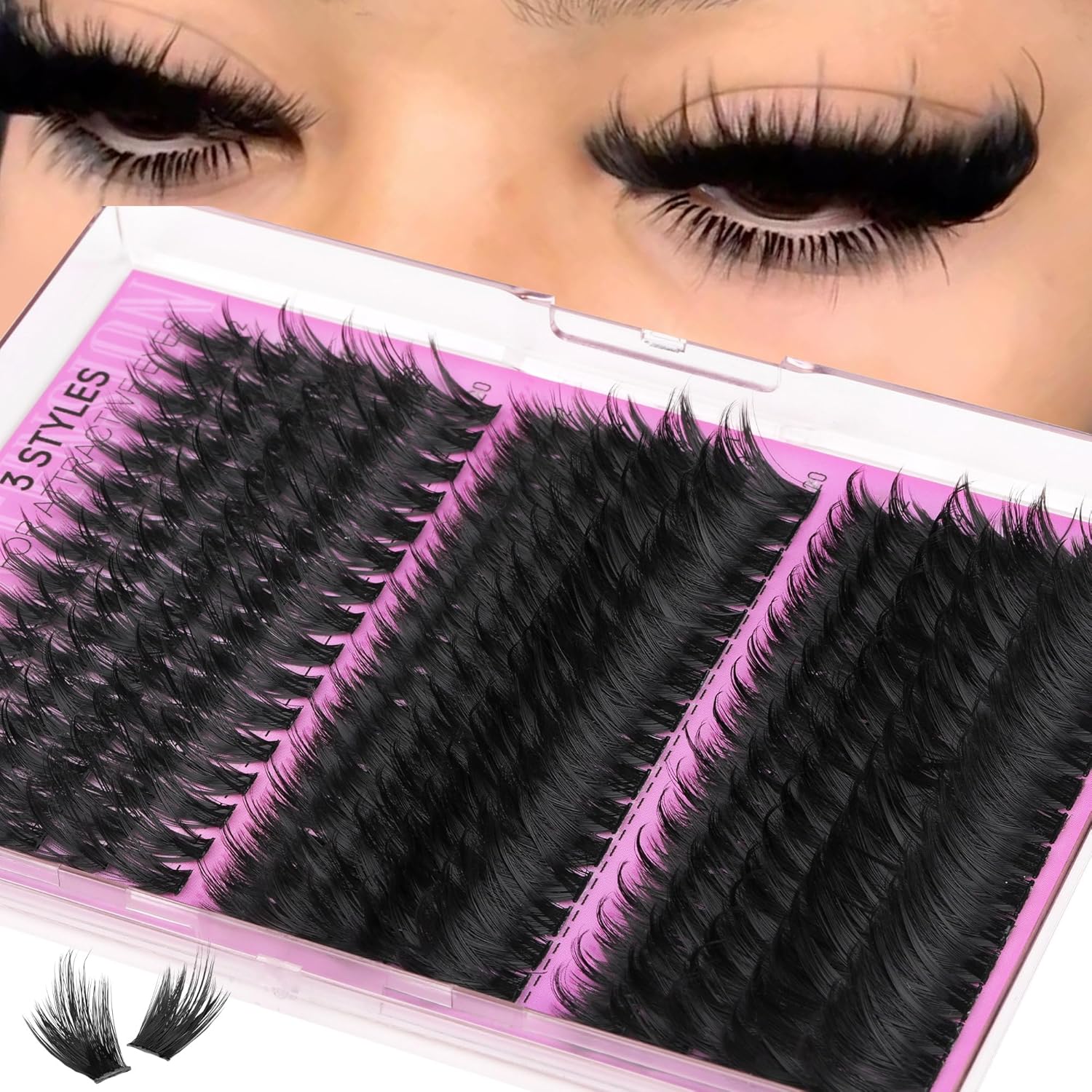 TNFVLONEINS Mink Lash Clusters with Spikes Thick Cluster Eyelash Extensions 3 Styles D-Curly Eyelash Clusters Volume Individual Lashes Fairy Lashes Clusters (240PCS 160D+200D+300D) - Image 1