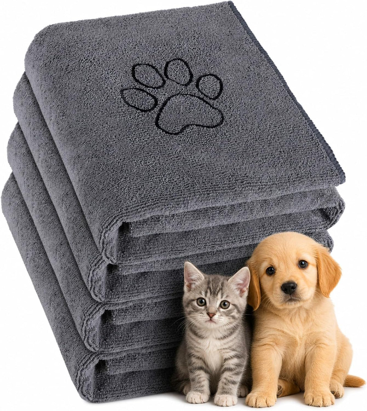 Chumia 4 Pack Dog Towels for Drying Large Microfiber Grooming Tools Absorbent Soft Bath Supplies with Embroidered Paw for Small Medium Pet Products(16 x 32 Inch,Gray, Black) - Image 14