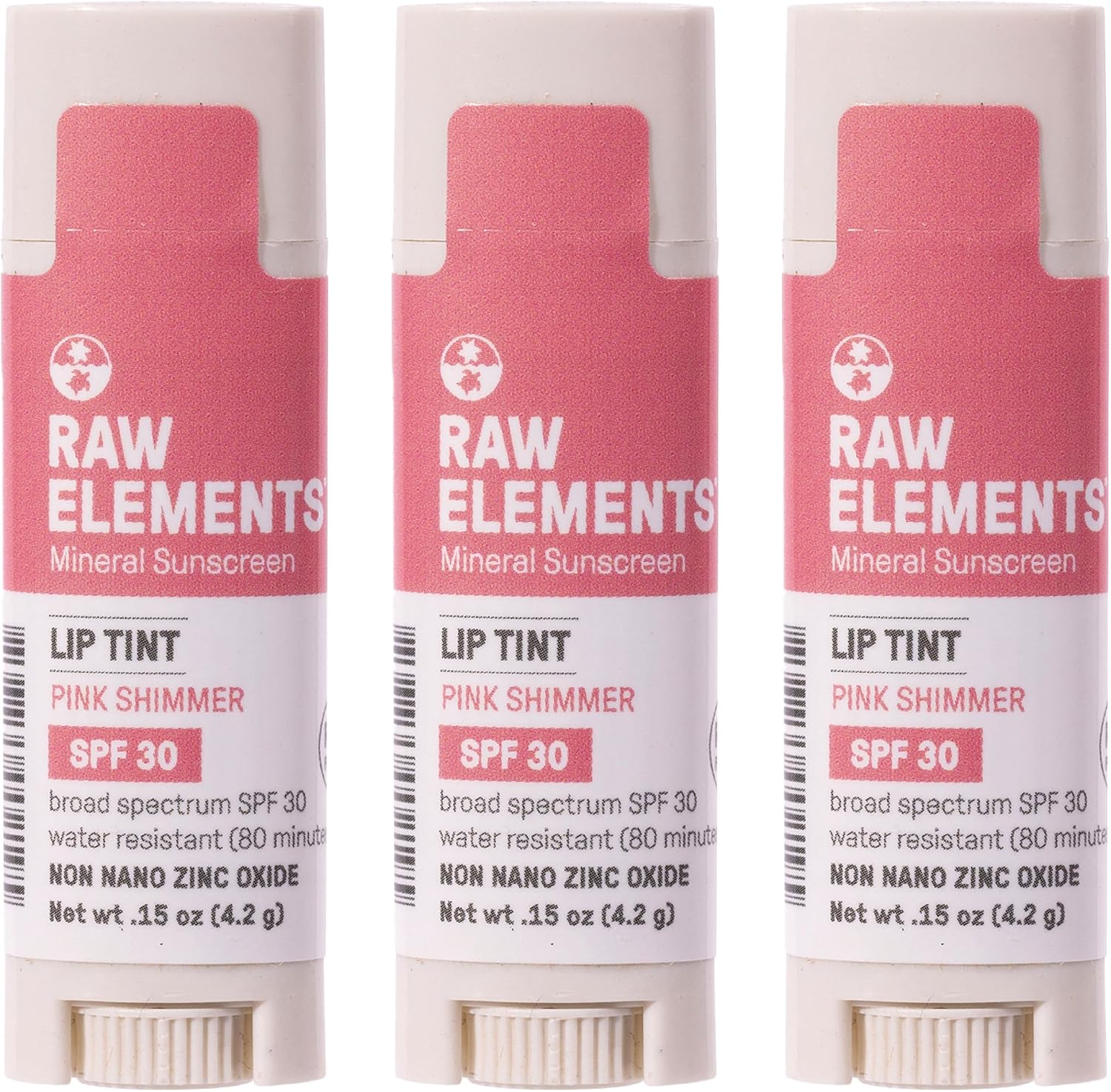 Raw Elements organic pink lip shimmer front view packaging