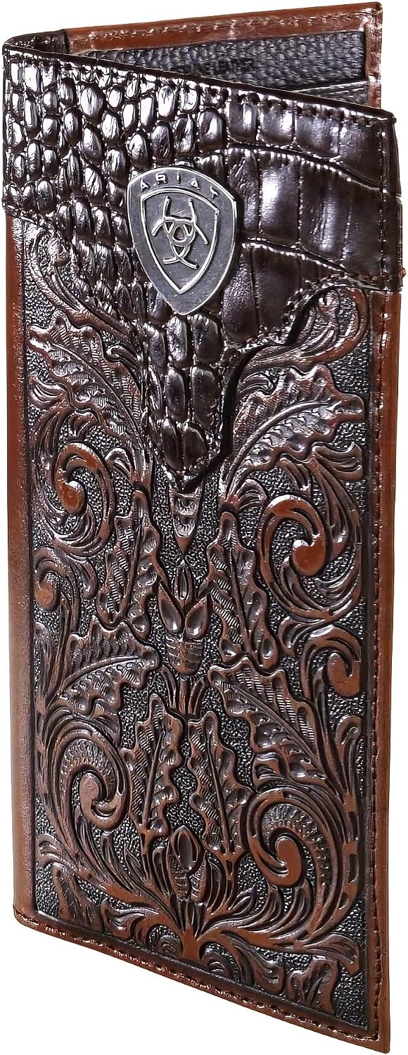 Ariat logo concho detail on gator print top flap