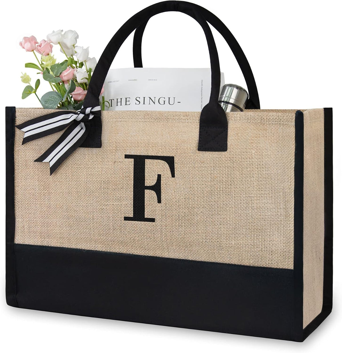 TOPDesign Personalized Initial Canvas Beach Bag, Monogrammed Gift Tote Bag for Women - Image 12