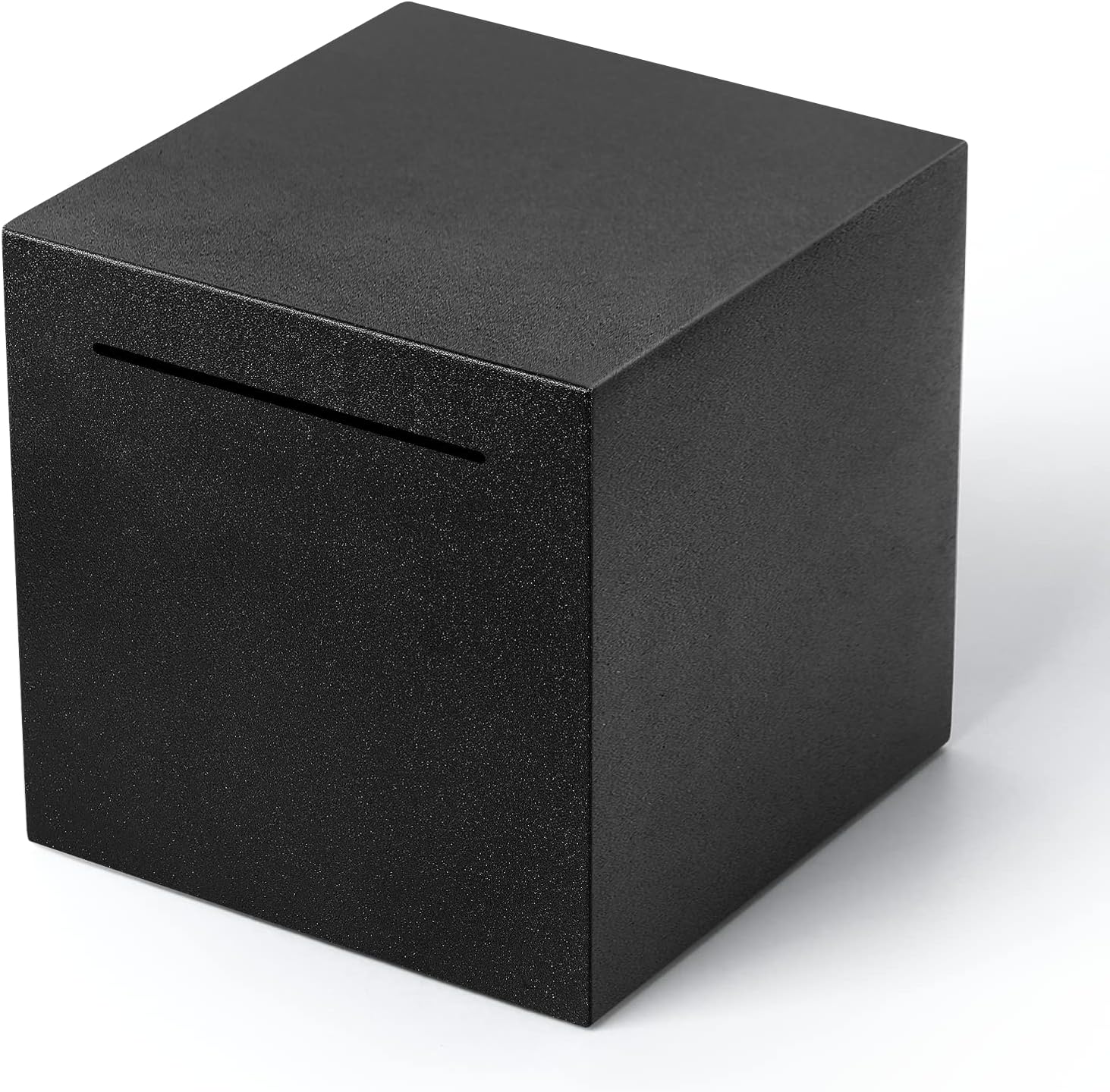 Kozsort unbreakable adult piggy bank front view displaying the premium matte black finish and single cash insertion slot.