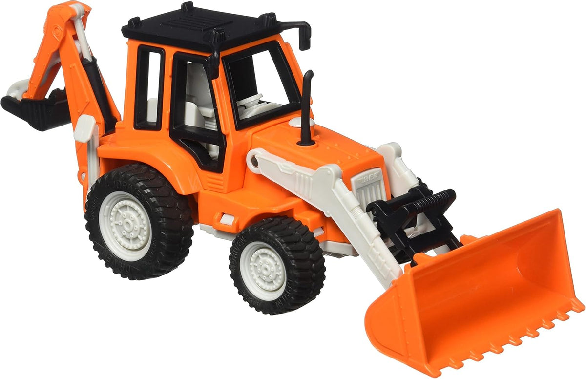 Driven by Battat backhoe loader front view construction toy