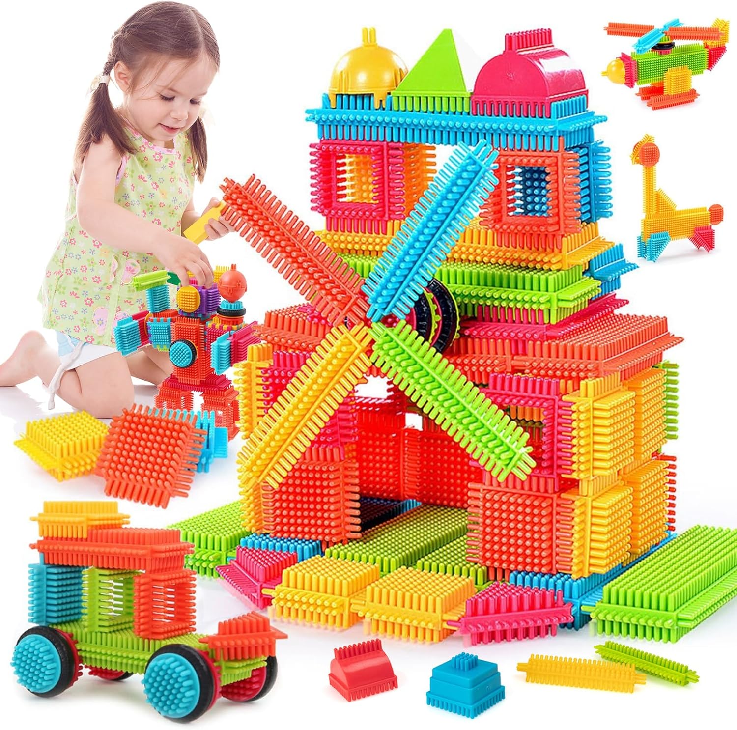 Teytoy bristle shape building blocks toy set front view showcasing colorful interlocking pieces