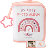 Les Déglingos boho rainbow baby photo album front view showcasing watercolor floral design.