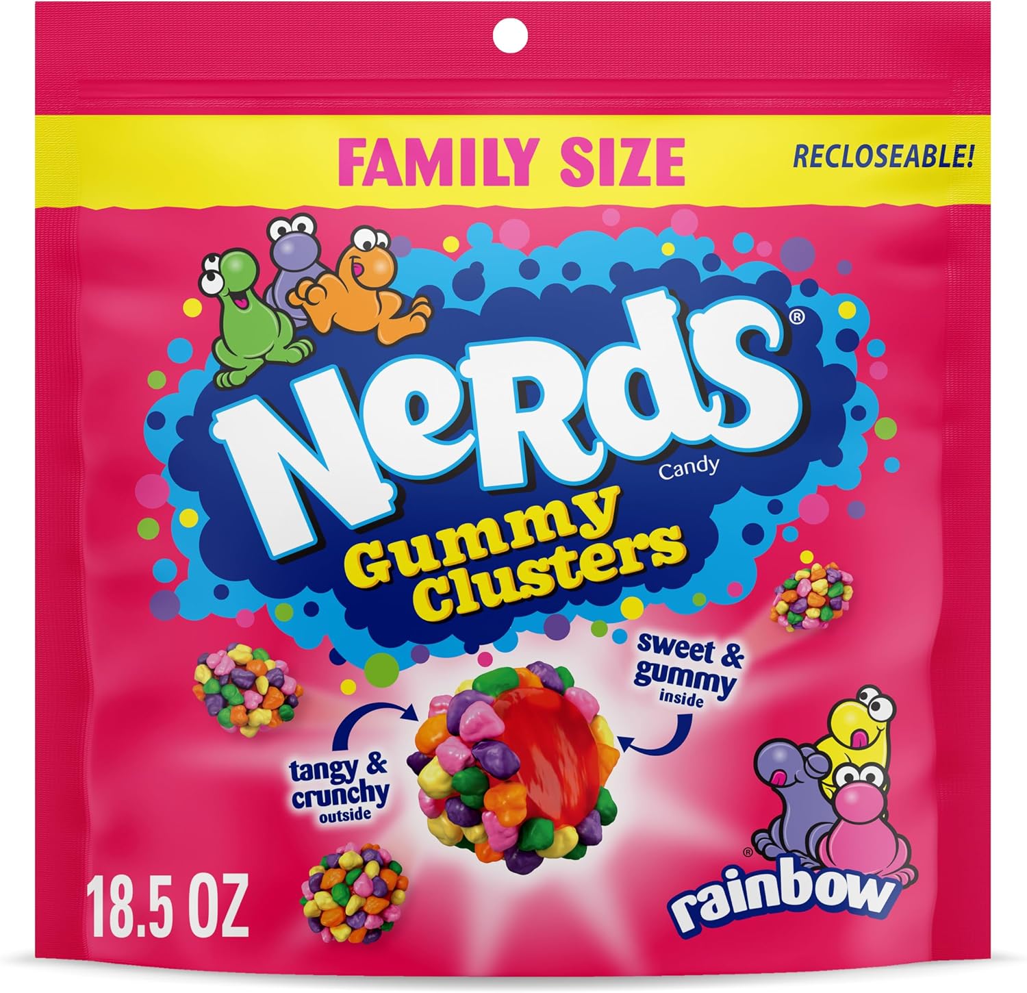 Nerds Gummy Clusters Rainbow Candy 18.5 Ounce front view showing family size packaging