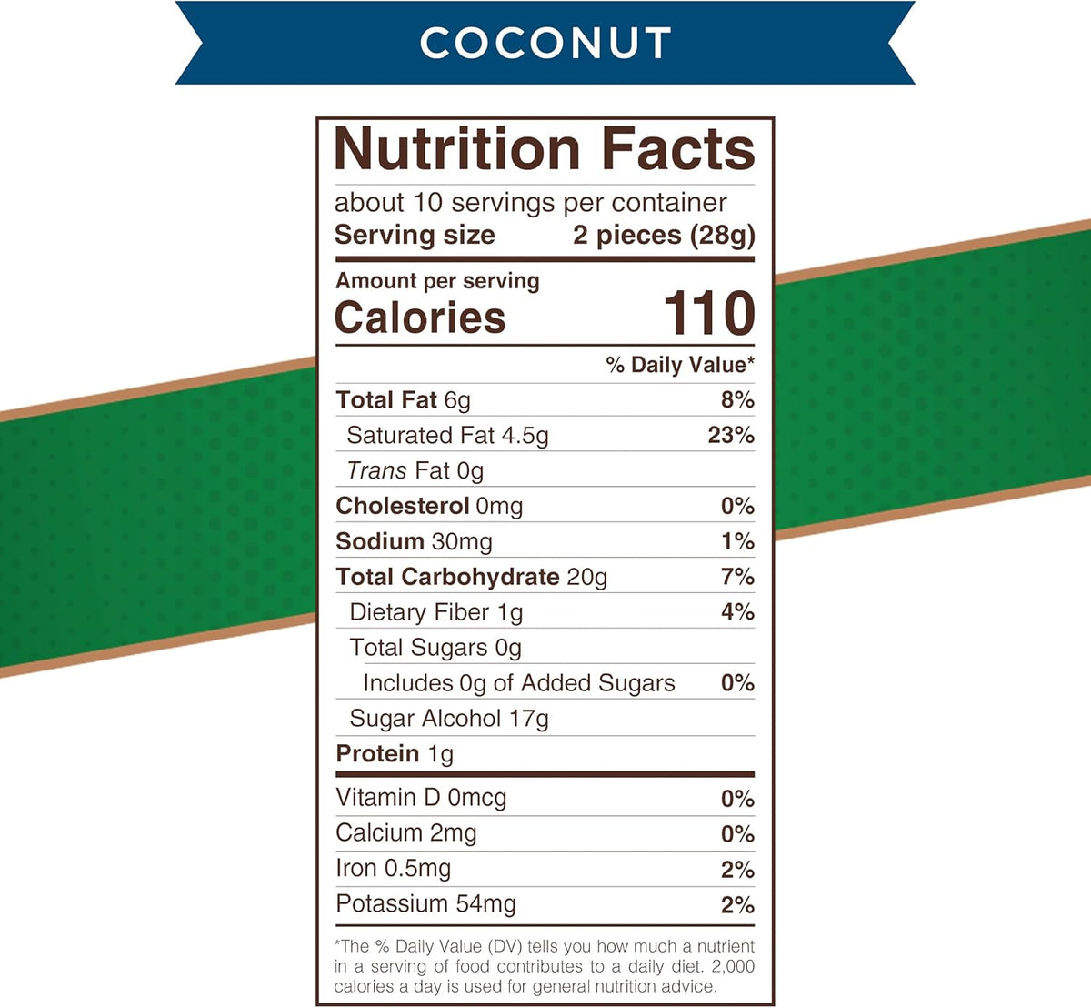 Close up of individually wrapped Russell Stover sugar free coconut candy
