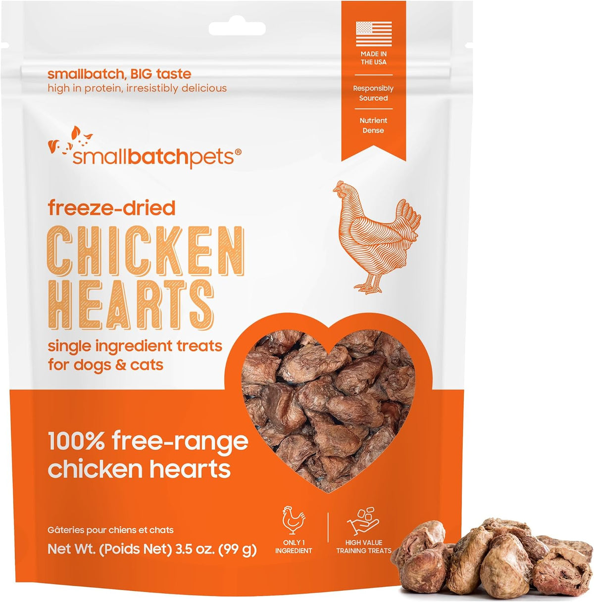 Smallbatch freeze dried turkey heart crunchy texture example for pet feeding