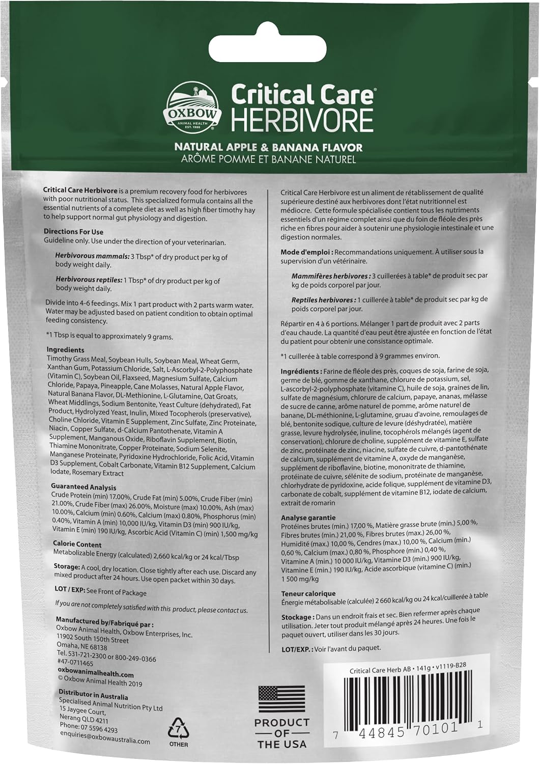 Oxbow Critical Care Herbivore, Emergency Guinea Pig Food, Rabbit Food for Recovery, Natural Apple Banana Flavor, Critical Care for Guinea Pig Emergency Kit, Made in USA, 141 Grams - Image 2