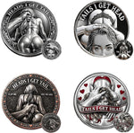 AuoiliouA heads i get tail commemorative coin front view featuring detailed adult novelty engraving