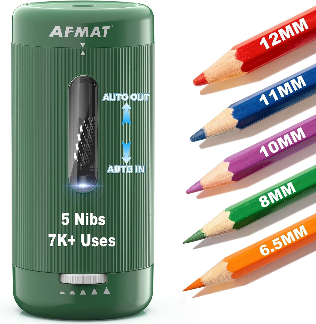 AFMAT Electric Pencil Sharpener, Auto in & Out, 5 Nibs, 7K+ Uses, Fully Automatic Pencil Sharpener for Classroom, Rechargeable Hands-Free Sharpeners for Jumbo/Colored Pencils (6.5-12mm) PSC3(Black) - Image 15