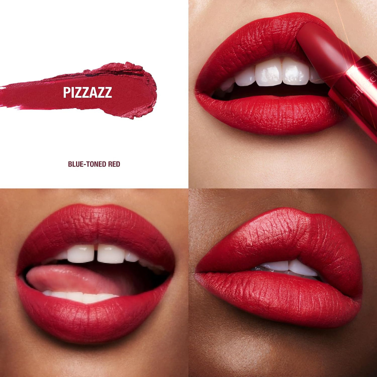 Charlotte Tilbury Hollywood Beauty Icon Lipstick bullet highlighting the unique angled square tip.