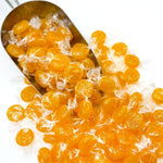 Top view of open bag of butterscotch hard candy