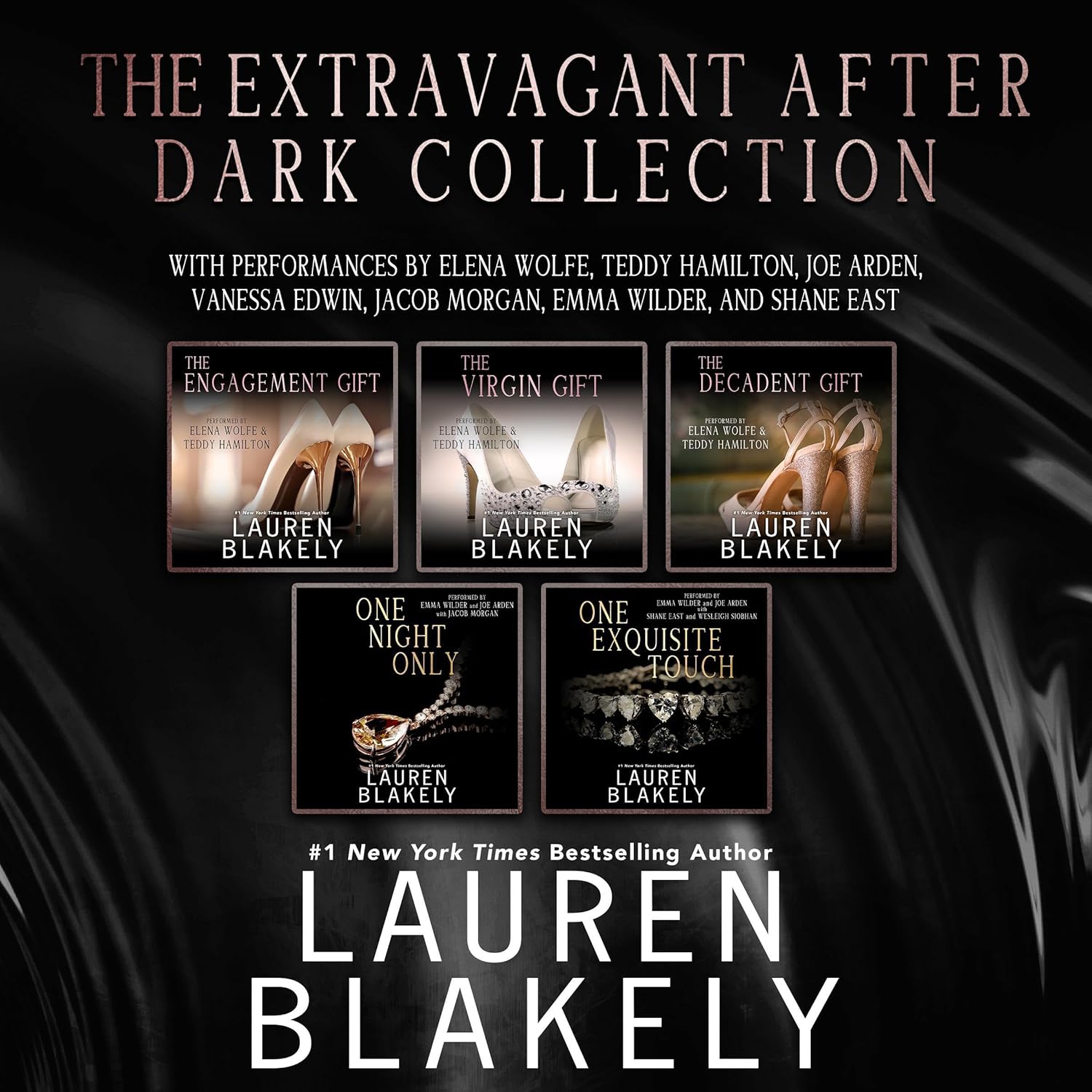 Lauren Blakely The Extravagant After Dark Collection audiobook cover front view featuring luxury romance design.
