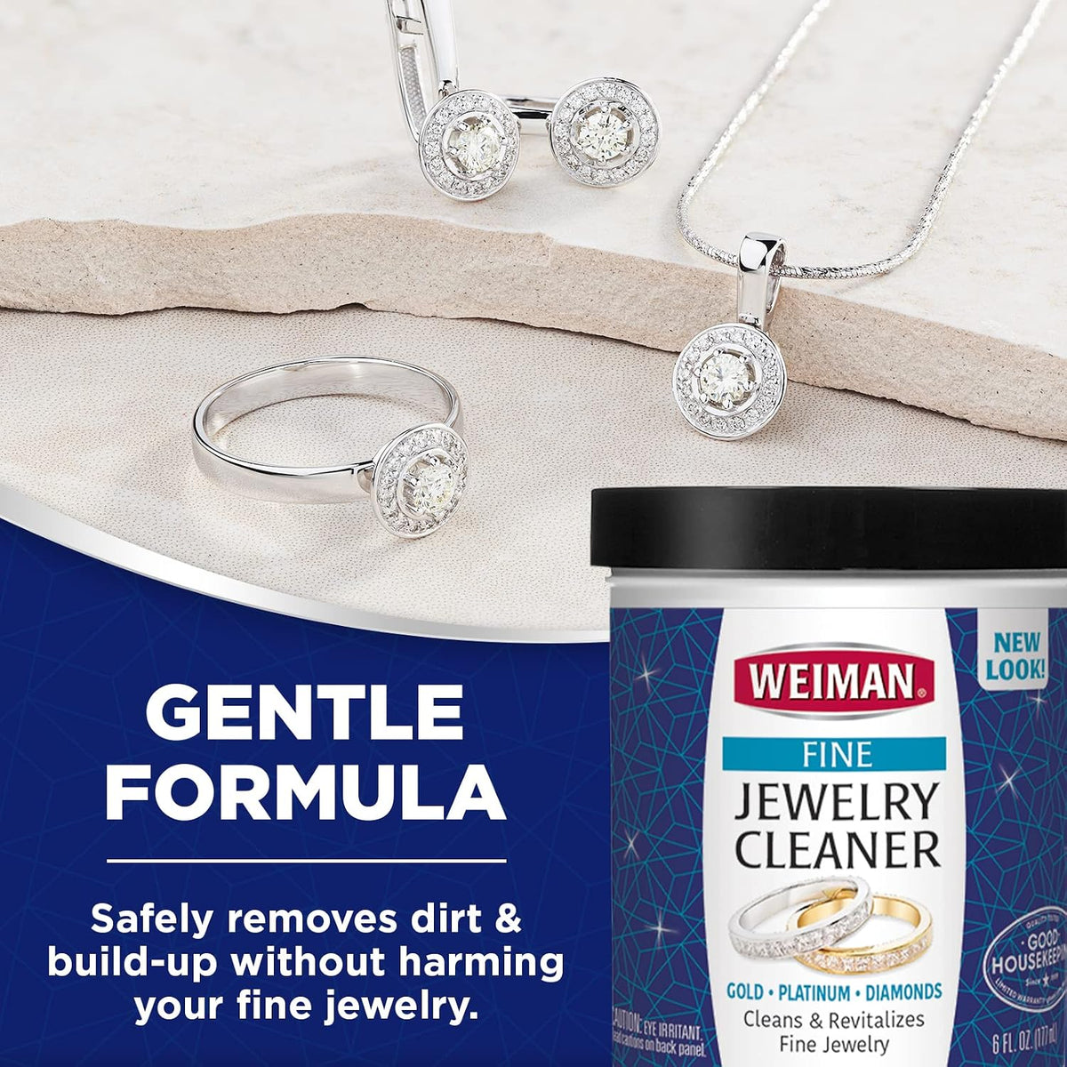 Weiman Fine Jewelry Cleaner jar top angle view with cap
