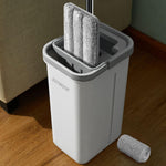 JOYMOOP Microfiber Flat Mop and Bucket System front view for hands-free floor cleaning.