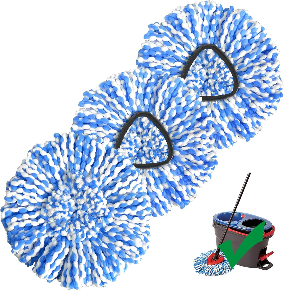 Koolstuffs spin mop head replacement three pack front view highlighting premium microfiber texture.