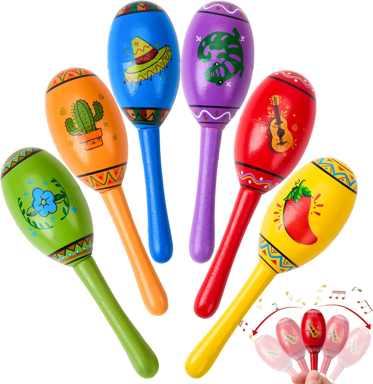Joyin 6 piece mini wooden maracas set front view