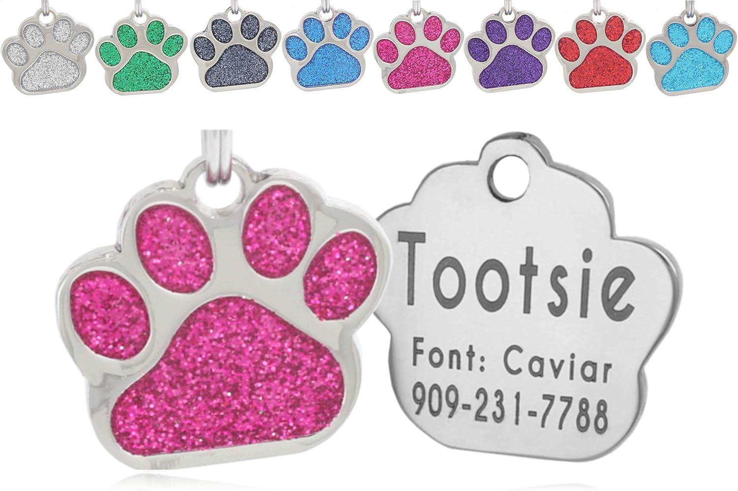 Io Tags glitter paw pet identification tag front view for dog and cat custom engraving