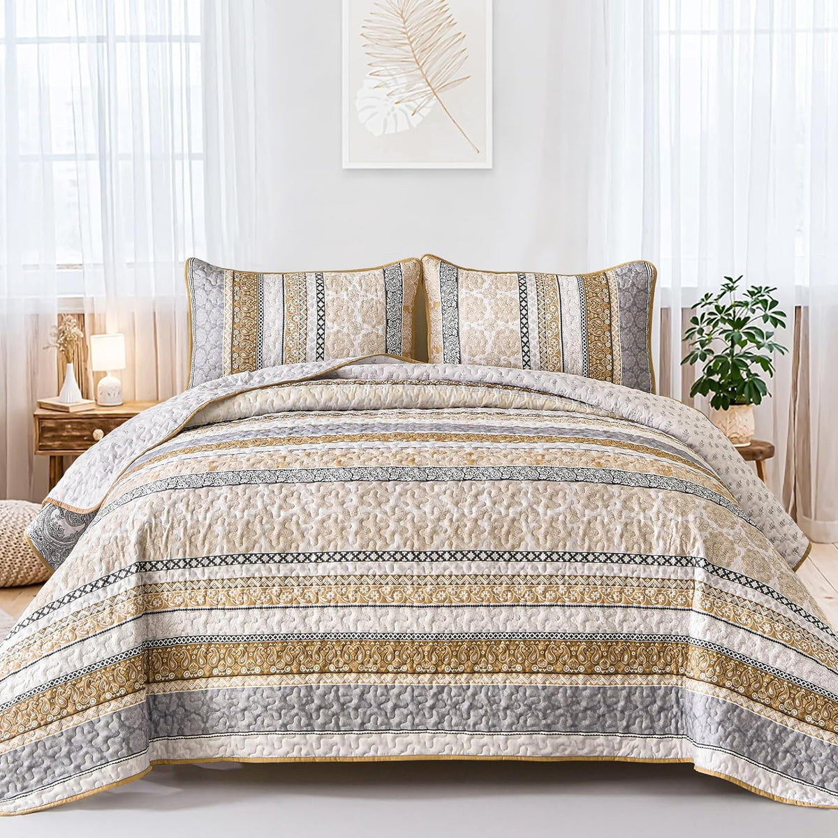 Wongs Bedding Boho Quilt Set King Size front view