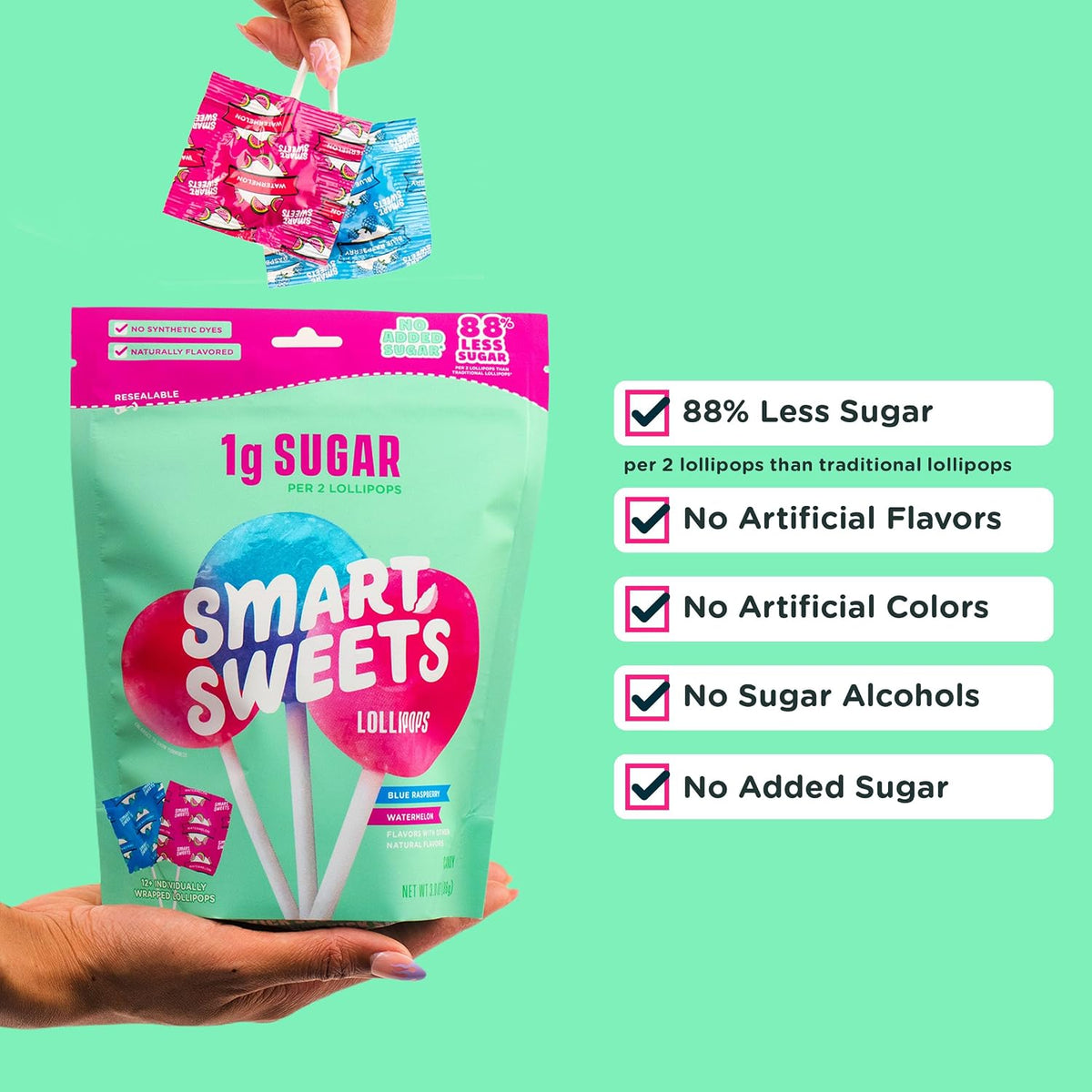 Nutritional facts panel on the back of the SmartSweets lollipop bag.