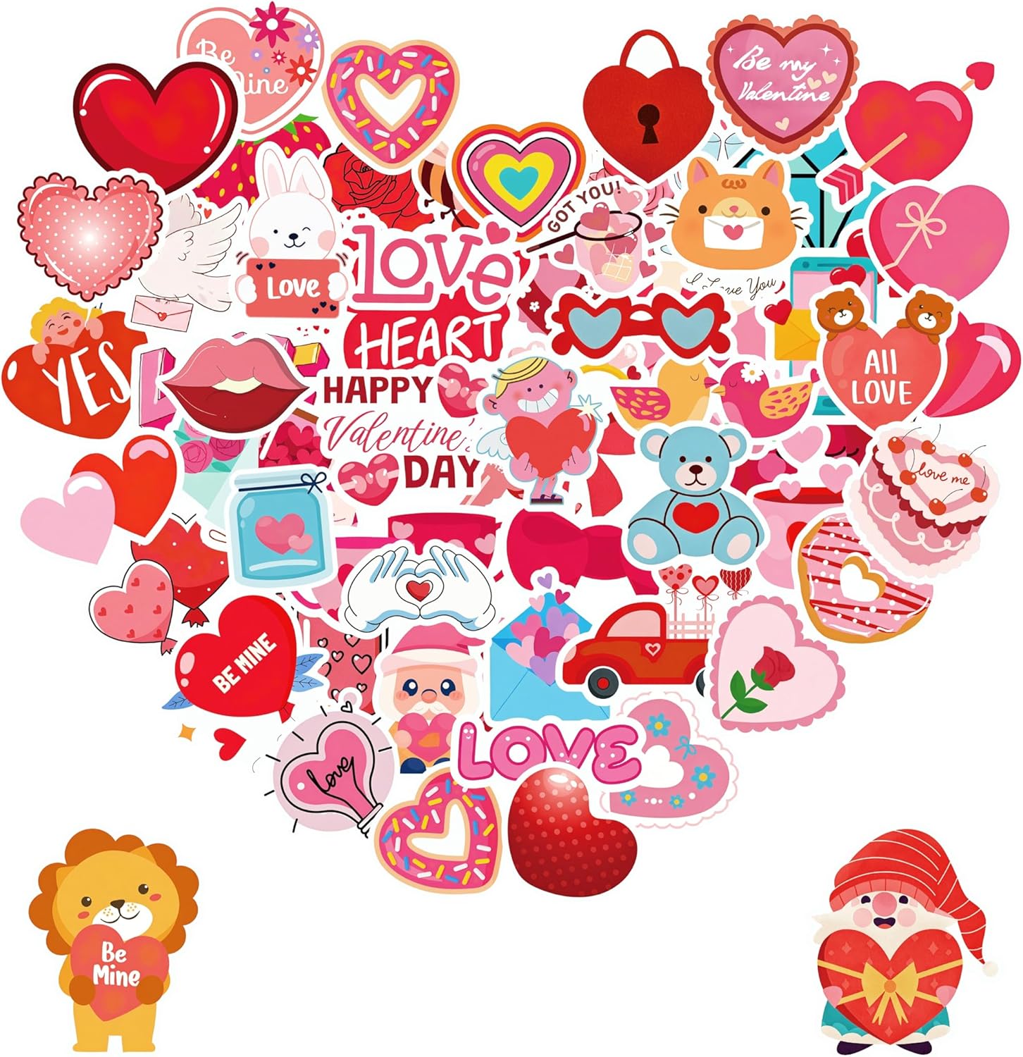Qaxrocyn Valentine's Day stickers three hundred piece set front view showing assorted colorful heart designs