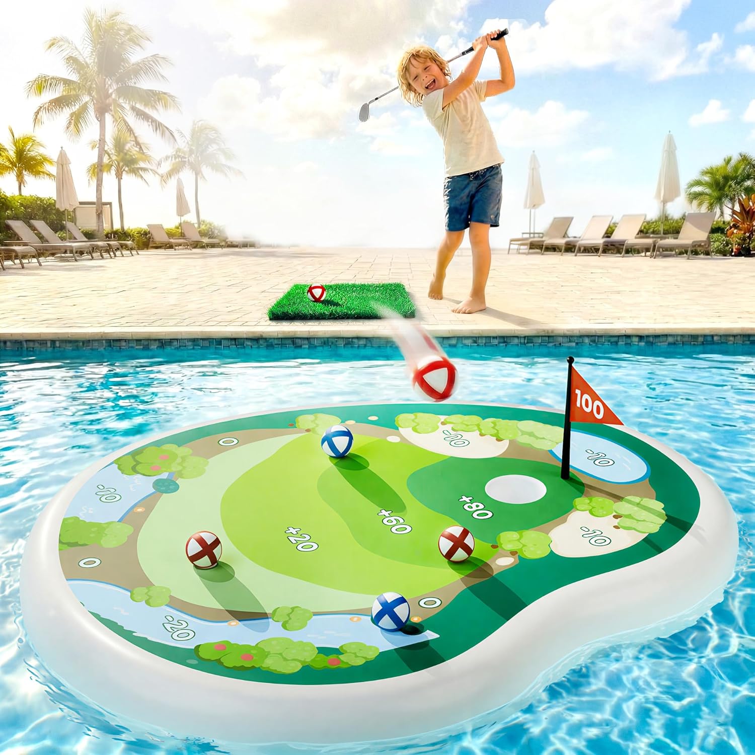 Funscape kids inflatable golf pool game floating target front view
