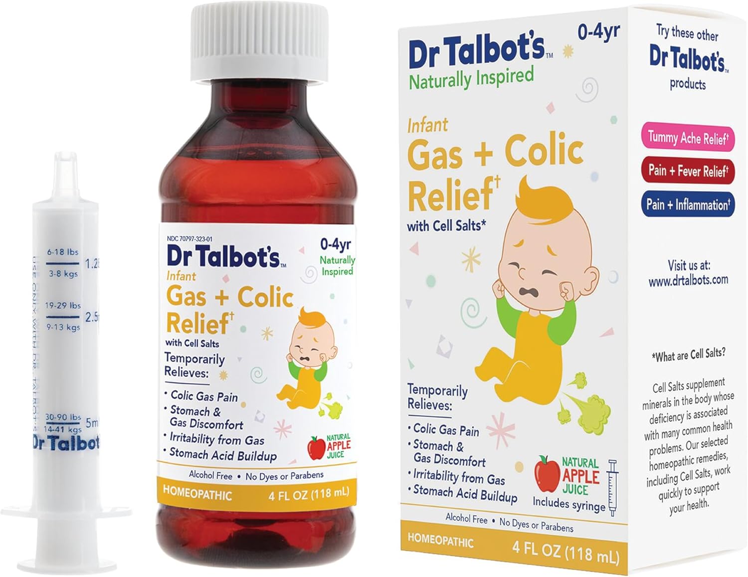 Dr. Talbot's Gas + Colic Relief Liquid Medicine, Naturally Inspired, for Infants, Includes Syringe, Apple Juice Flavor, 4 Fl Oz - Image 1