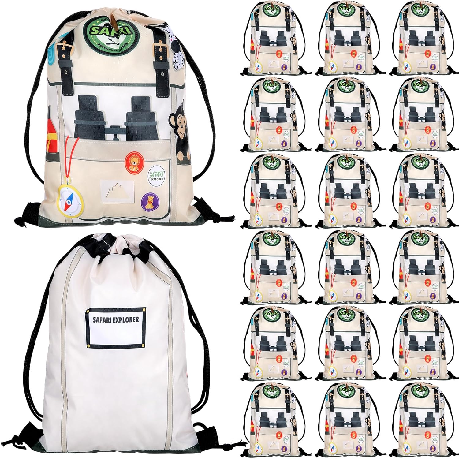 Feifeiya 24 pieces safari goodie bags front view showing animal prints.