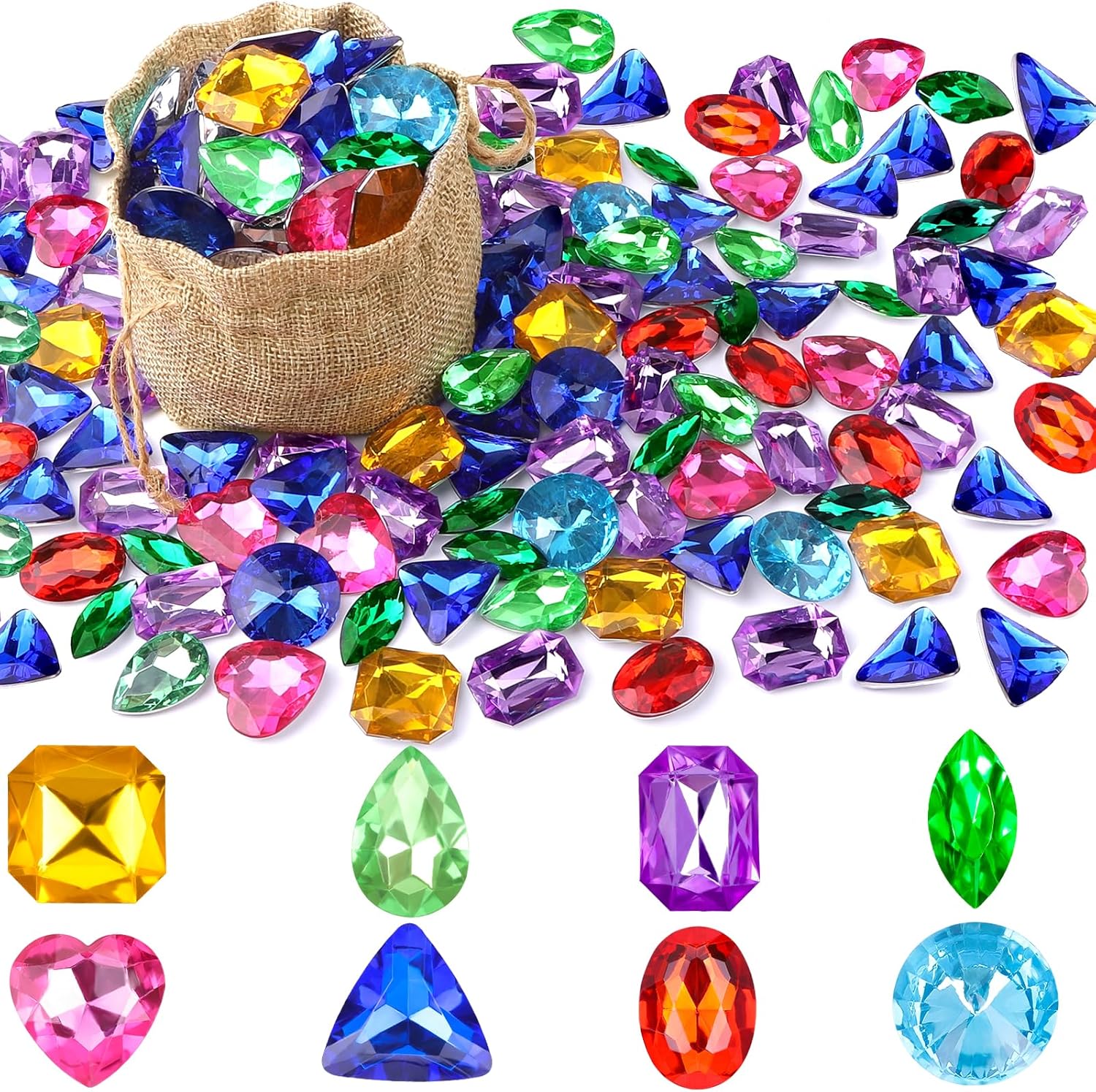 Vellibring pirate treasure gem toys 180 piece collection spread out on a table showcasing multiple colors.