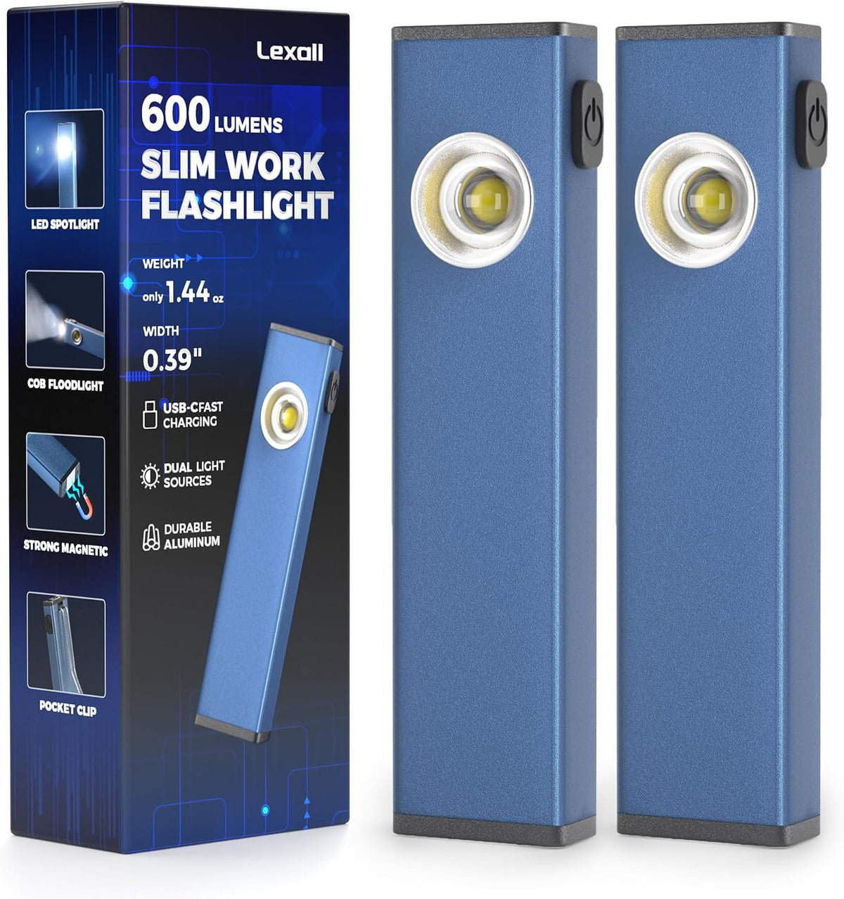 Lexall EDC flashlight held in hand showing compact pen-size dimensions.