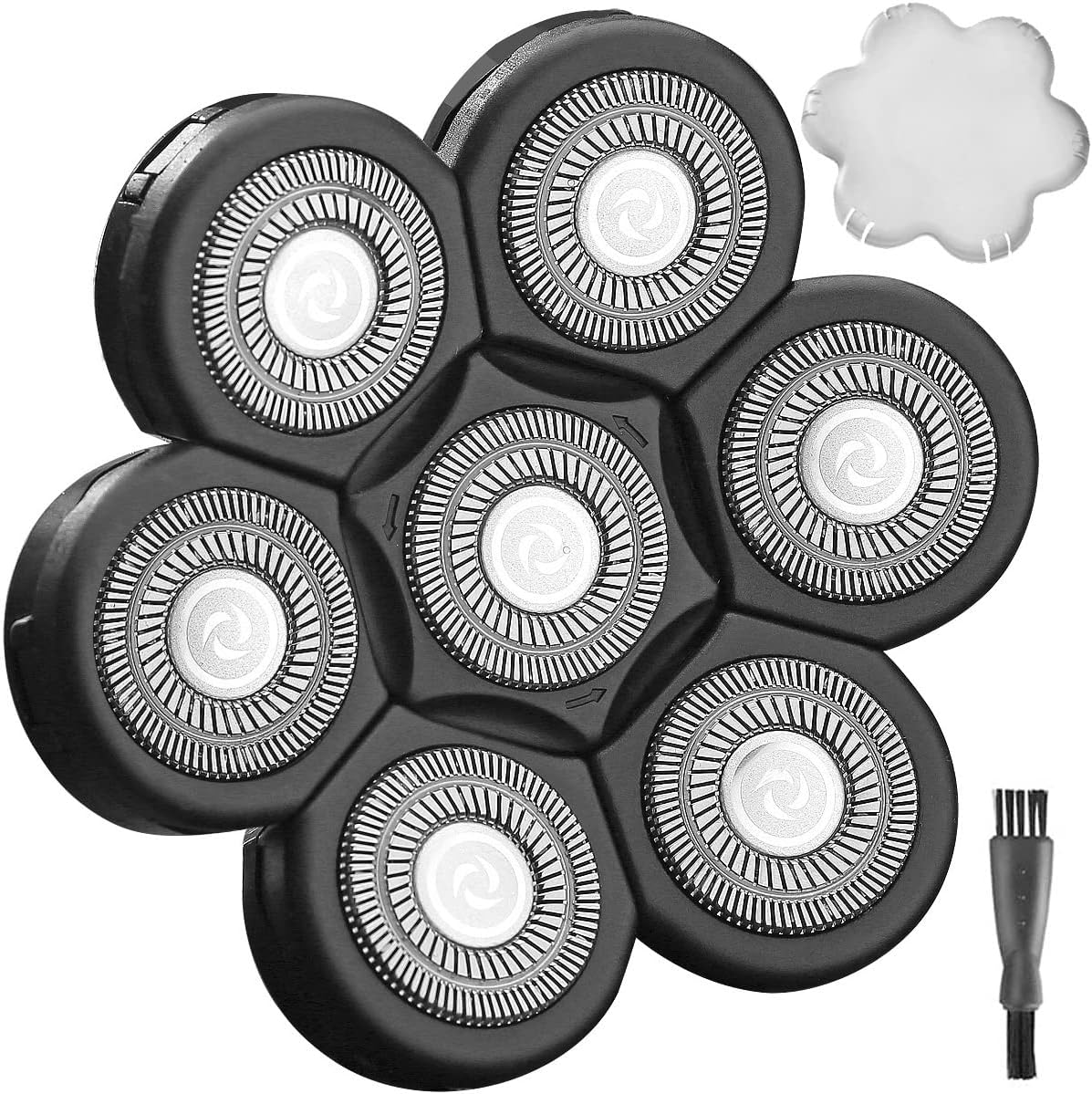 WAHFOX 7D universal head shaver replacement blades front view showing seven rotary cutters