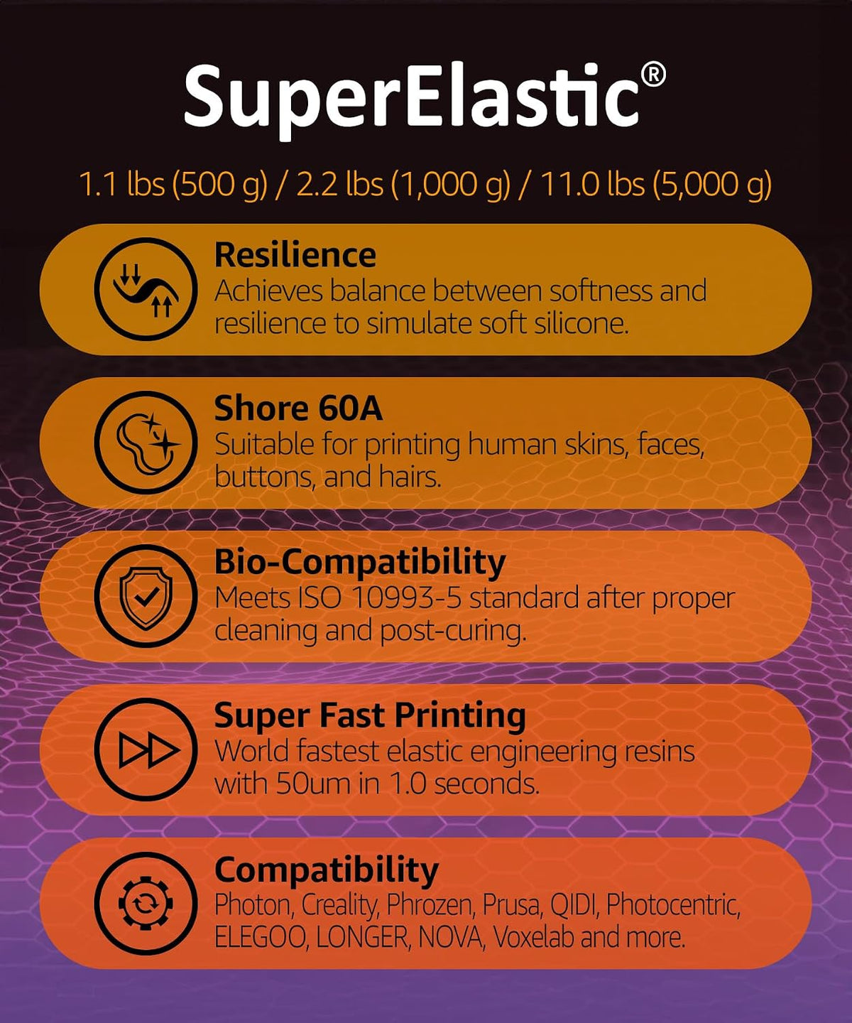 3DMaterials SuperElastic resin bottle label and specifications