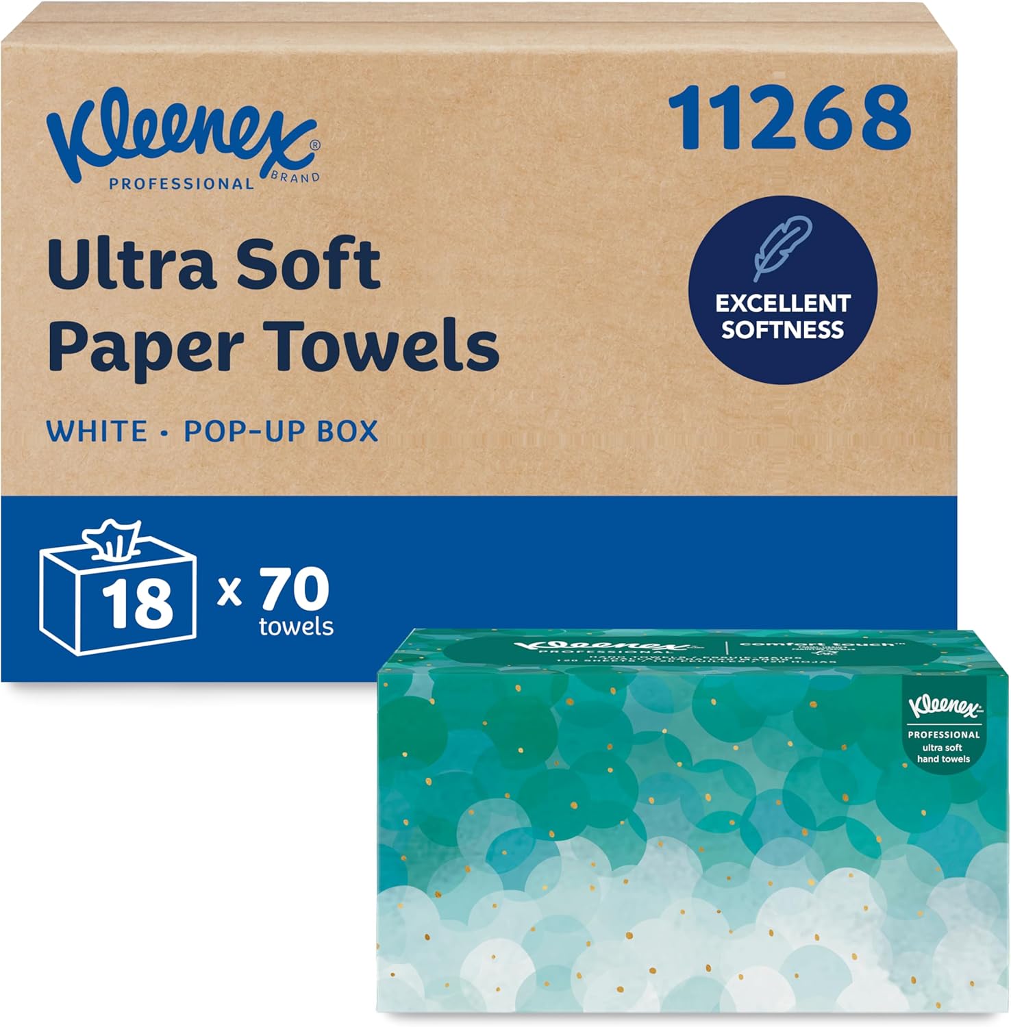 Kleenex Professional Ultra Soft Paper Hand Towels, Bulk (11268), Pop-Up Box, Absorbent, White (18 Boxes of 70 Sheets, 1,260 Sheet Total) - Image 1