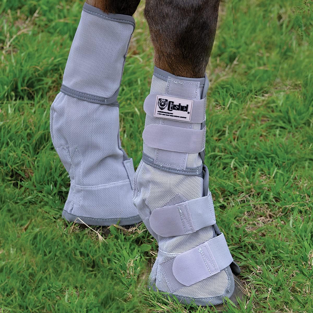 Cashel Crusader protective mesh leg wraps side profile illustrating adjustable fasteners