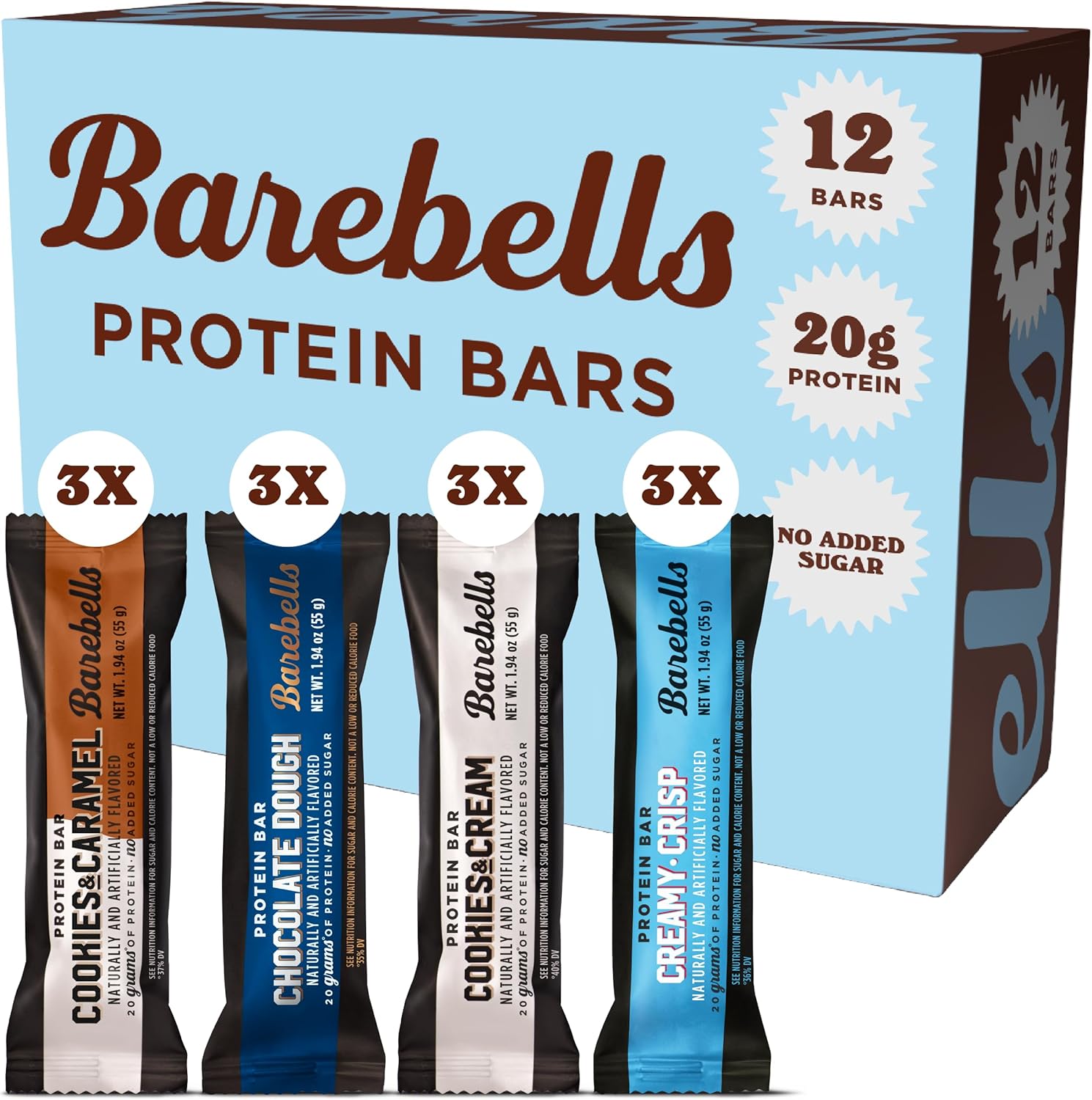 Barebells protein bars variety pack front view of twelve count box