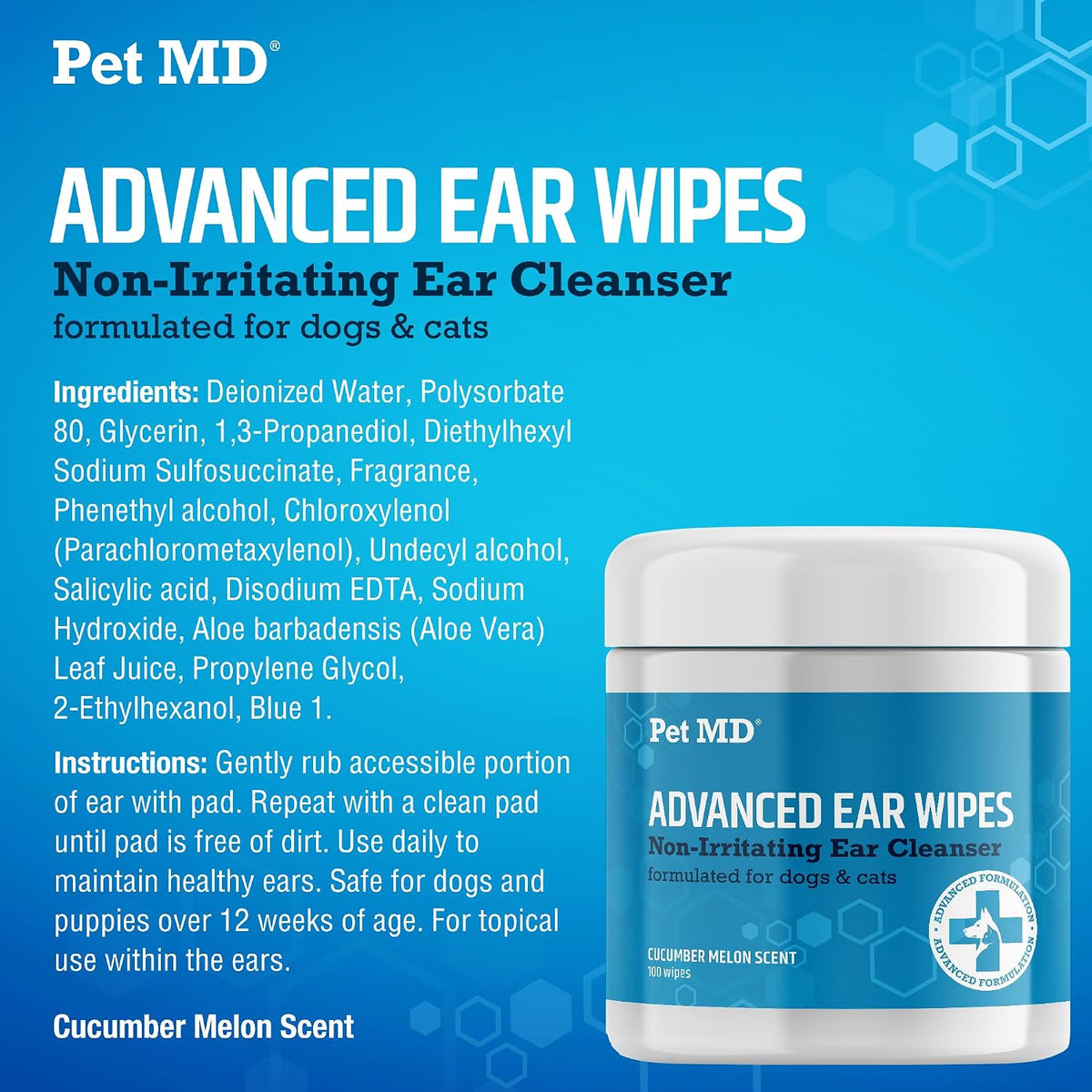 Pet MD ear wipes container with lid open