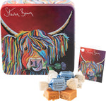 Gardiners of Scotland Lizzie McCoo Salted Caramel Fudge tin front view.